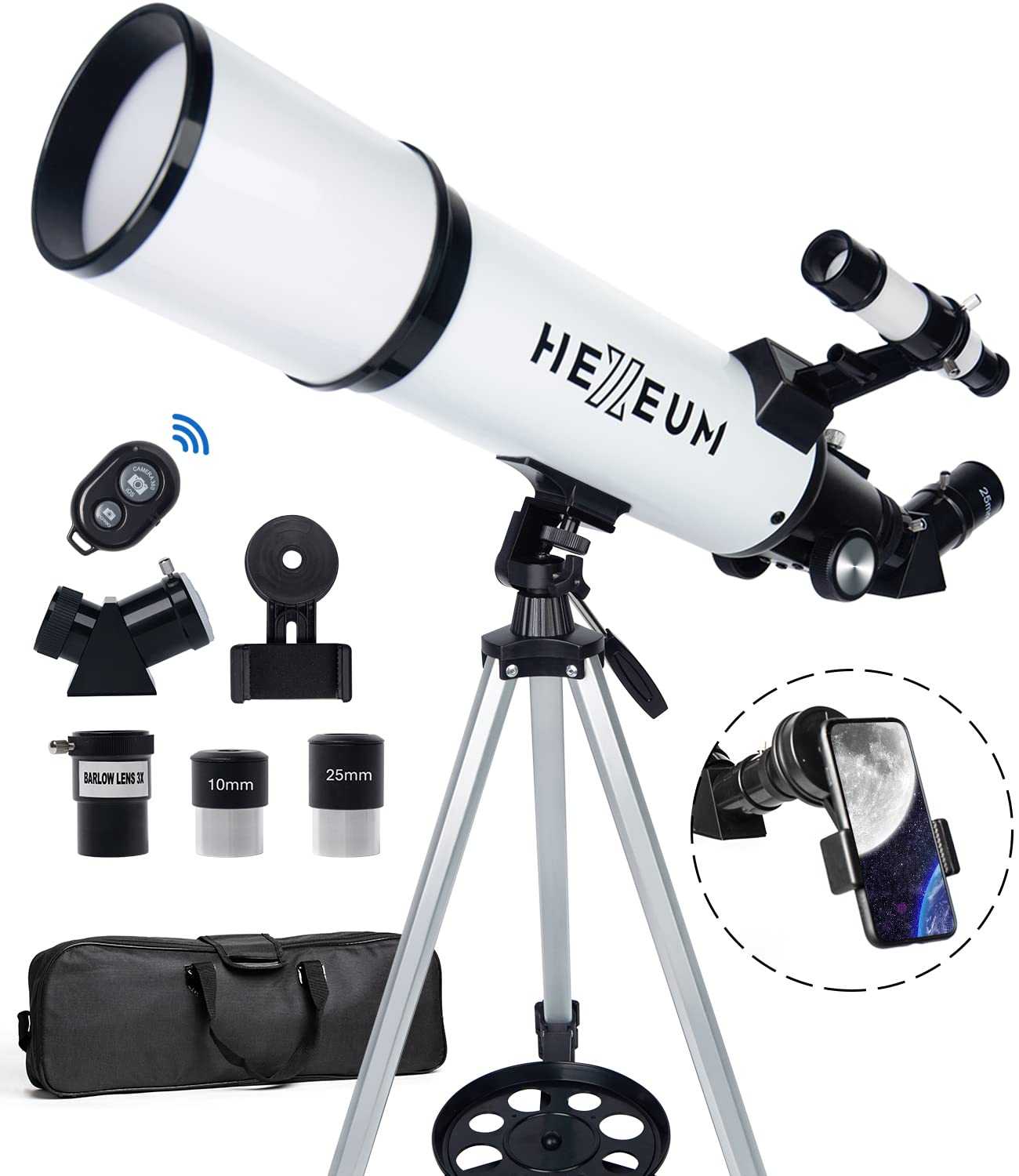 HEXEUM 80mm telescope with tripod and accessories